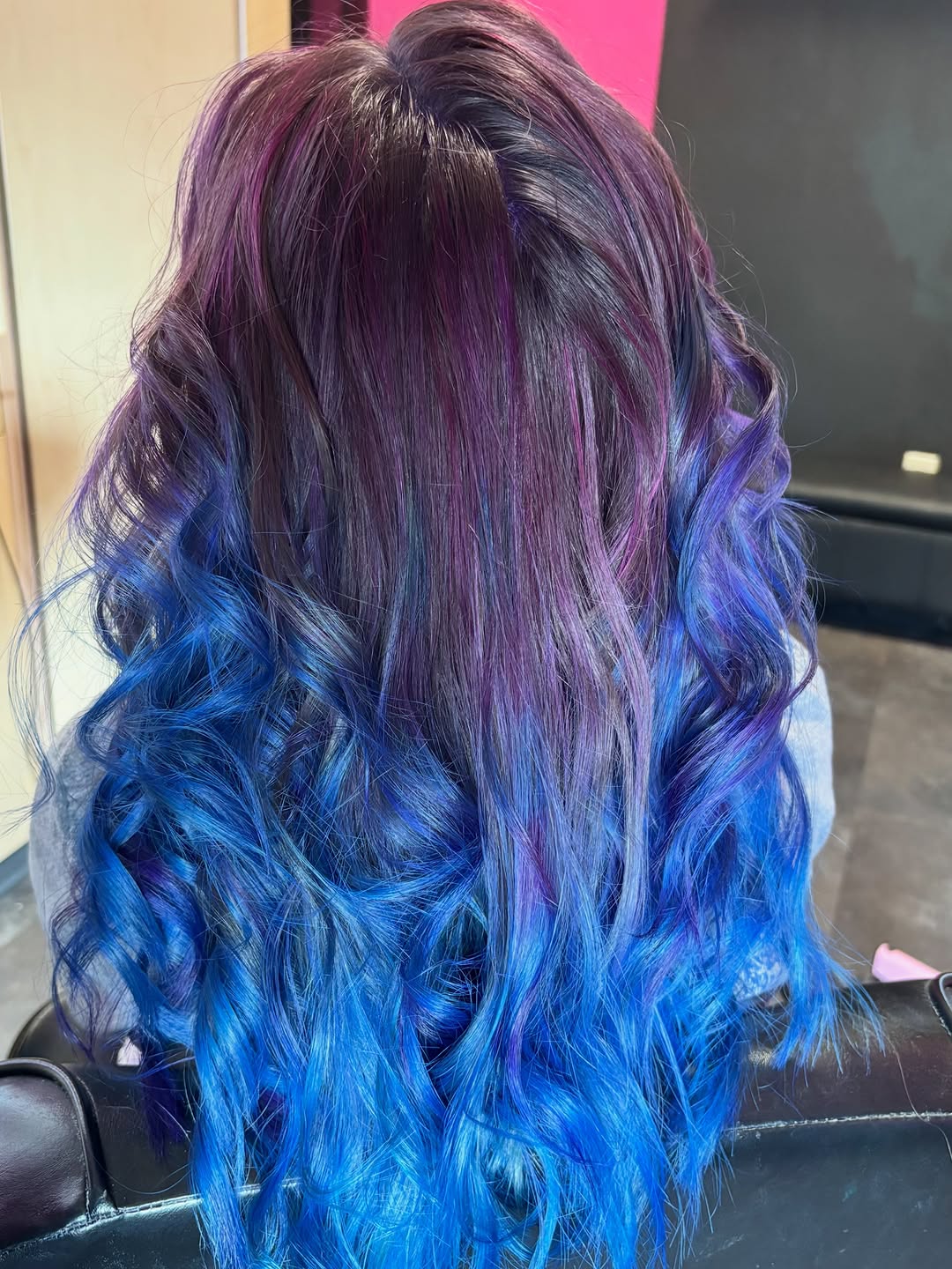 Purple to blue ombre curls